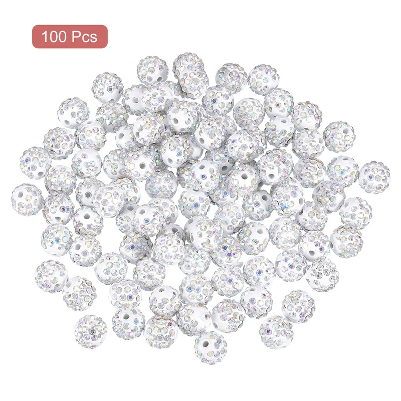 100Pcs 8mm Rhinestone Clay Beads, Polymer Clay Crystal Bead (AB Color)