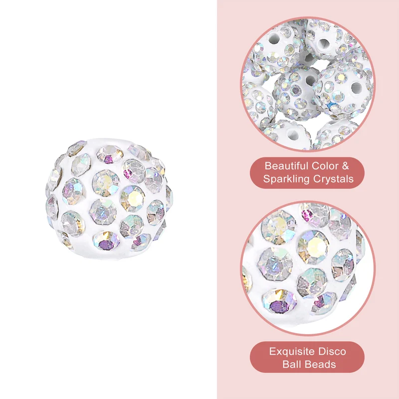100Pcs 8mm Rhinestone Clay Beads, Polymer Clay Crystal Bead (AB Color)