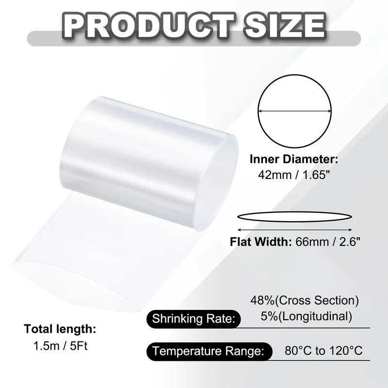 Battery Wrap, Heat Shrink Tubing, 66mm Flat Width 42mm ID, Transparent