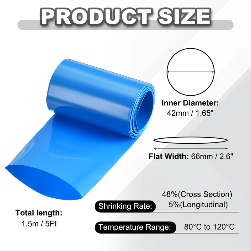 Battery Wrap, Heat Shrink Tubing, 66mm Flat Width 42mm ID, Blue