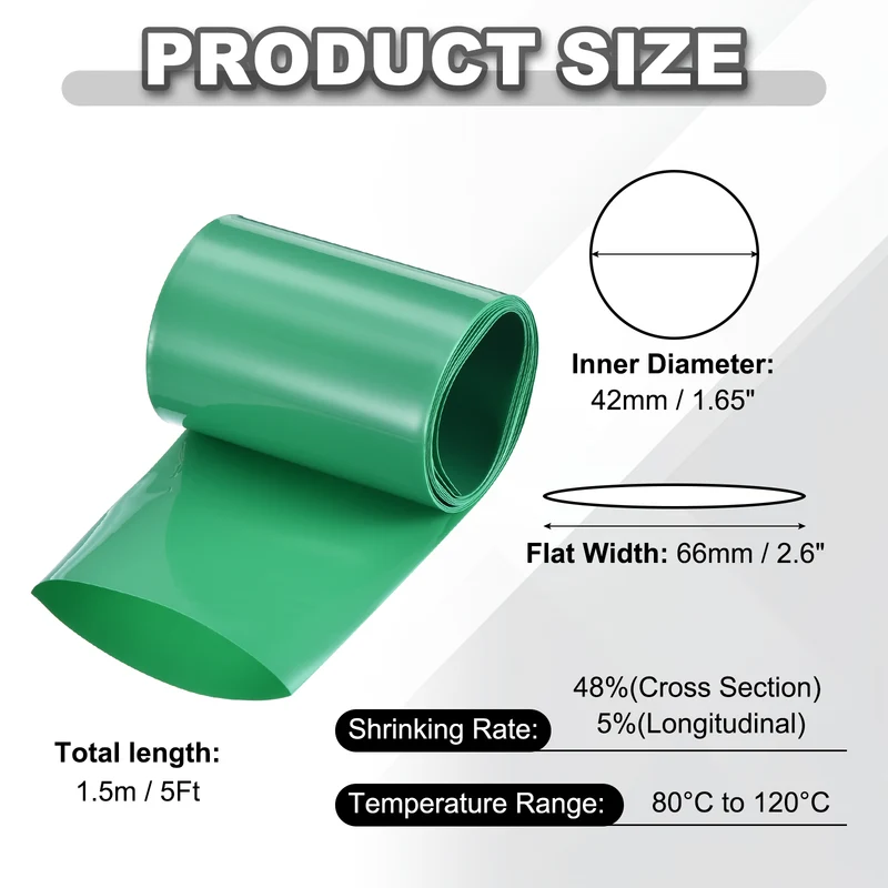 Battery Wrap, Heat Shrink Tubing, 66mm Flat Width 42mm ID, Green