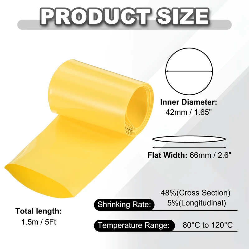 Battery Wrap, Heat Shrink Tubing, 66mm Flat Width 42mm ID, Yellow