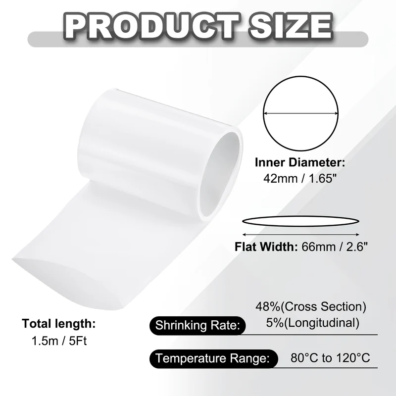Battery Wrap, Heat Shrink Tubing, 66mm Flat Width 42mm ID, White