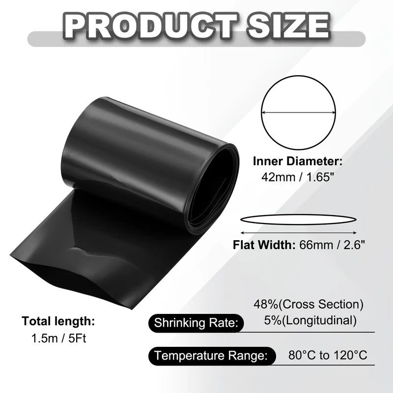 Battery Wrap, Heat Shrink Tubing, 66mm Flat Width 42mm ID, Black