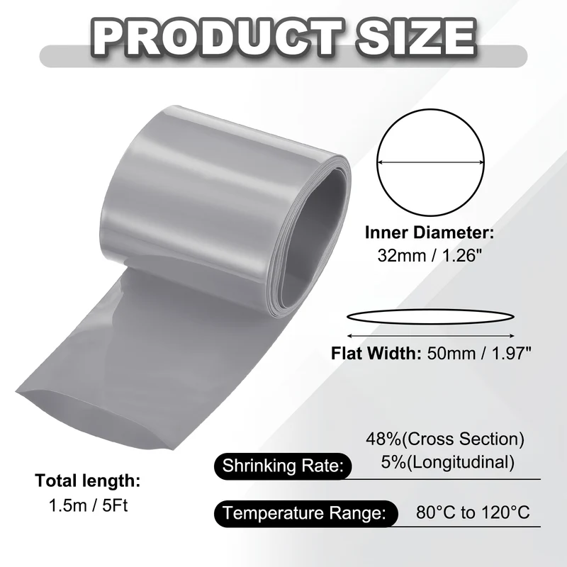 Battery Wrap, Heat Shrink Tubing, 50mm Flat Width 32mm ID, Gray
