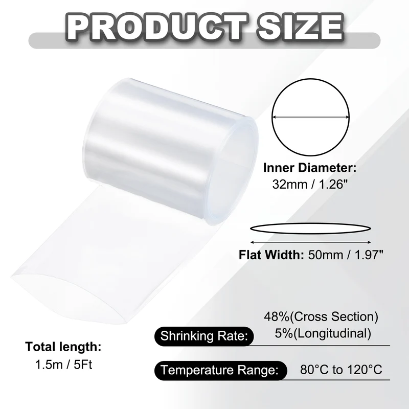 Battery Wrap, Heat Shrink Tubing, 50mm Flat Width 32mm ID, Transparent