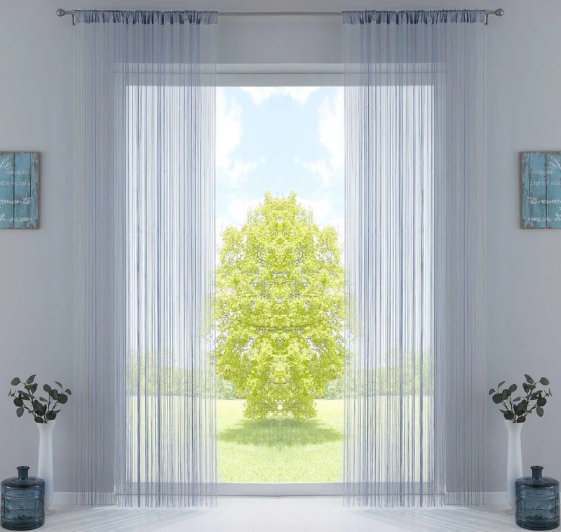 2er Set Fadengardine mit Tunneldurchzug und eingenähtem Kräuselband, geeignet für Gardinenstangen und Gardinenschienen Fadenvorhänge Fadenstores Raumteiler 20303CN2