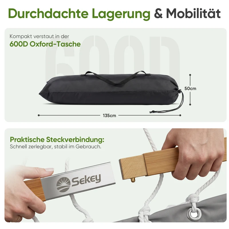 Sekey XXL Doppelhängematte mit Kissen – Gepolsterte Hängematte für 2 Personen, bis 200 kg belastbar, mit Bambus-Spreizstäben und Tragetasche für Garten, Balkon & Camping