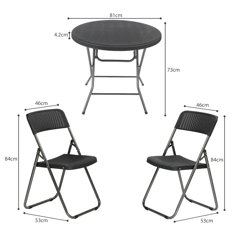Sekey Balkonmöbel Set 5-teilig – Klappbares Balkonset für 4 Personen, Wetterfestes Rattan Gartenmöbel Set mit 4 Klappstühlen & Tisch, Bistro Set für Balkon, Terrasse und Garten