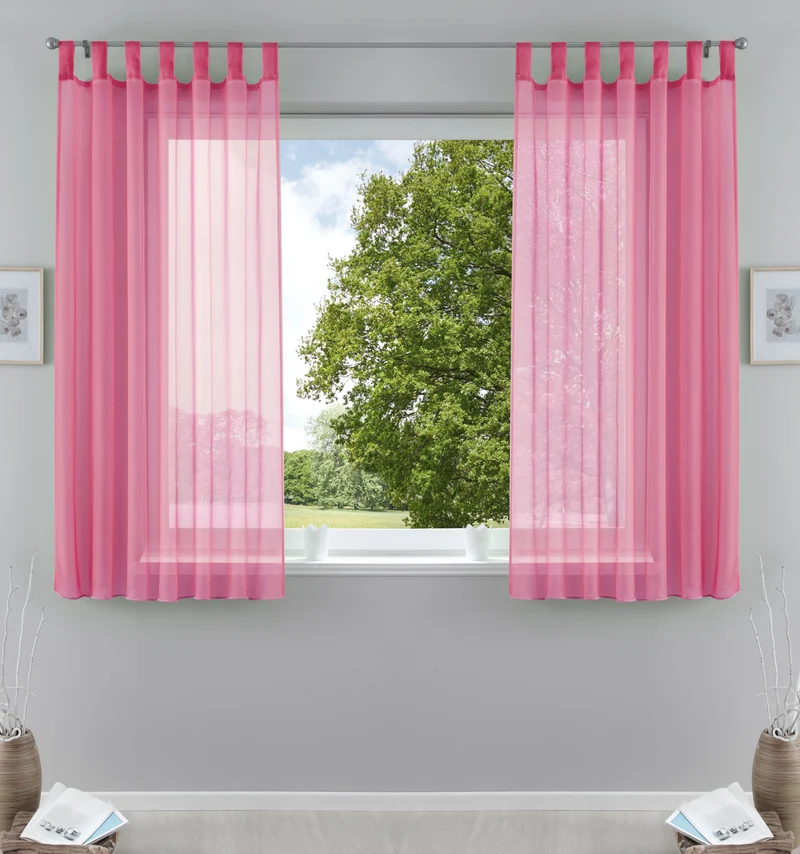 2er-Pack Gardinen Transparent Vorhang Set Wohnzimmer Voile Schlaufenschal mit Bleibandabschluß 61000CN