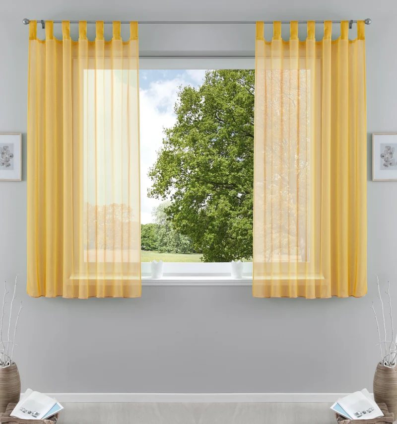 2er-Pack Gardinen Transparent Vorhang Set Wohnzimmer Voile Schlaufenschal mit Bleibandabschluß 61000CN