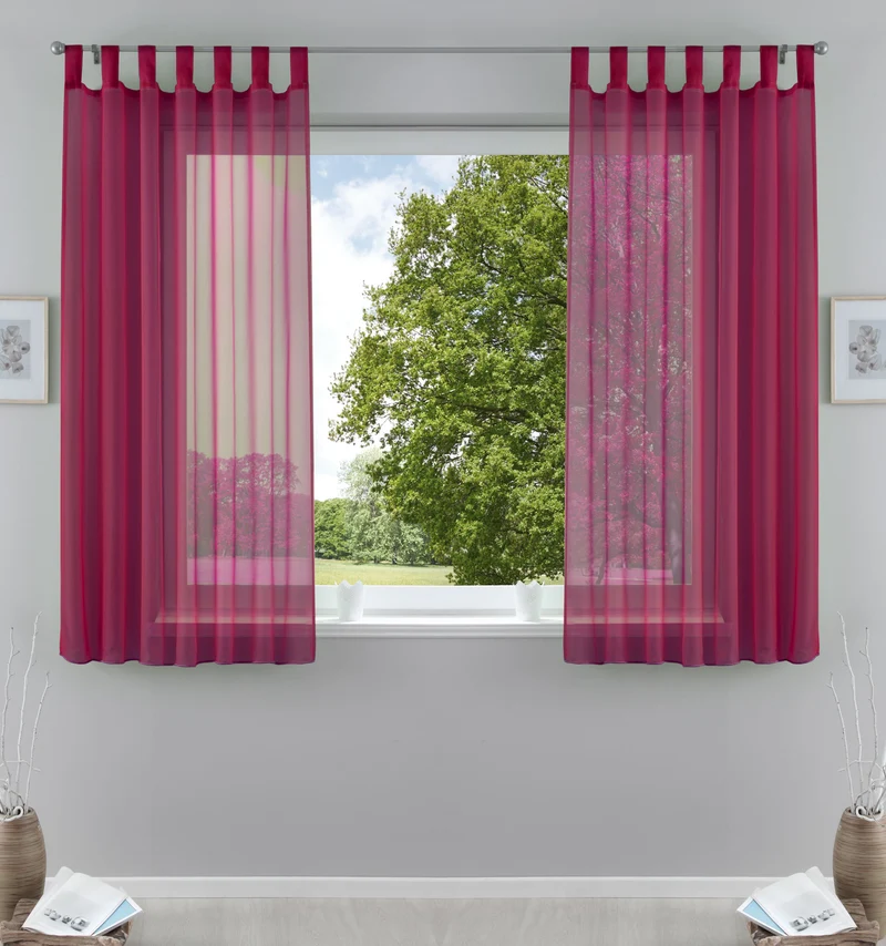 2er-Pack Gardinen Transparent Vorhang Set Wohnzimmer Voile Schlaufenschal mit Bleibandabschluß 61000CN