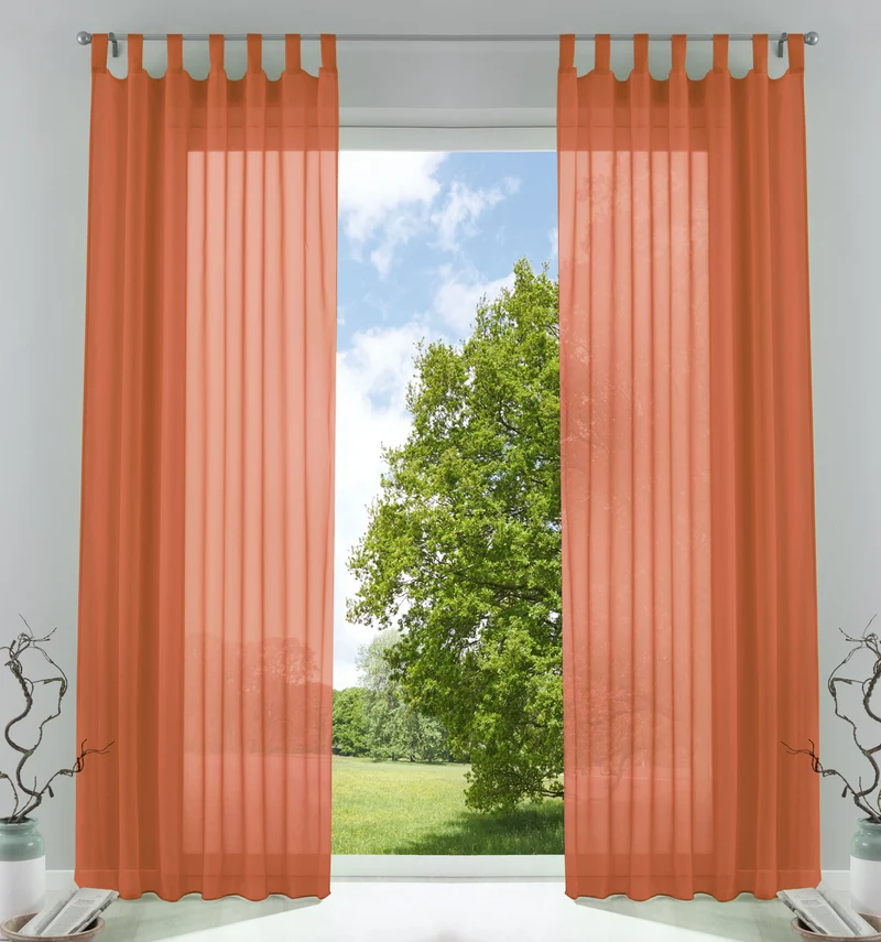 2er-Pack Gardinen Transparent Vorhang Set Wohnzimmer Voile Schlaufenschal mit Bleibandabschluß 61000CN