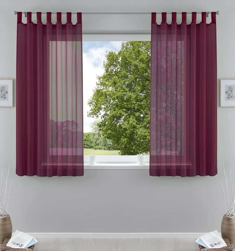 2er-Pack Gardinen Transparent Vorhang Set Wohnzimmer Voile Schlaufenschal mit Bleibandabschluß 61000CN
