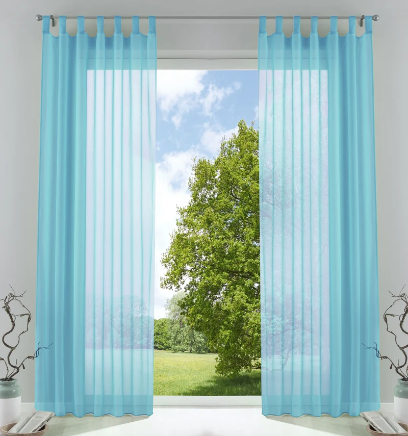 2er-Pack Gardinen Transparent Vorhang Set Wohnzimmer Voile Schlaufenschal mit Bleibandabschluß 61000CN