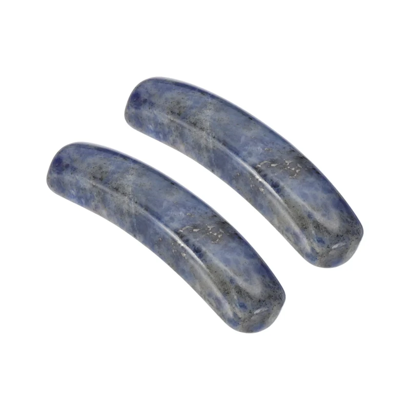 2 Pcs Natural Stone, 36 x 10 mm Natural Curved Clear Quartz Stone Crystal Handmade Jade Flat Beads for DIY Crafting, Blue Vein Stone