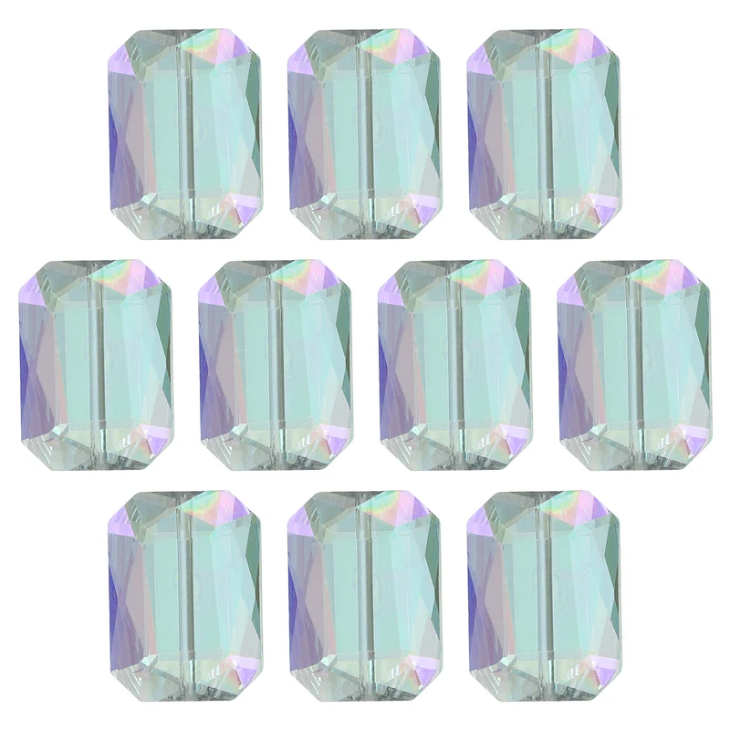 10Pcs Rectangle Crystal Glass Beads, Faceted Glass Beads, Green