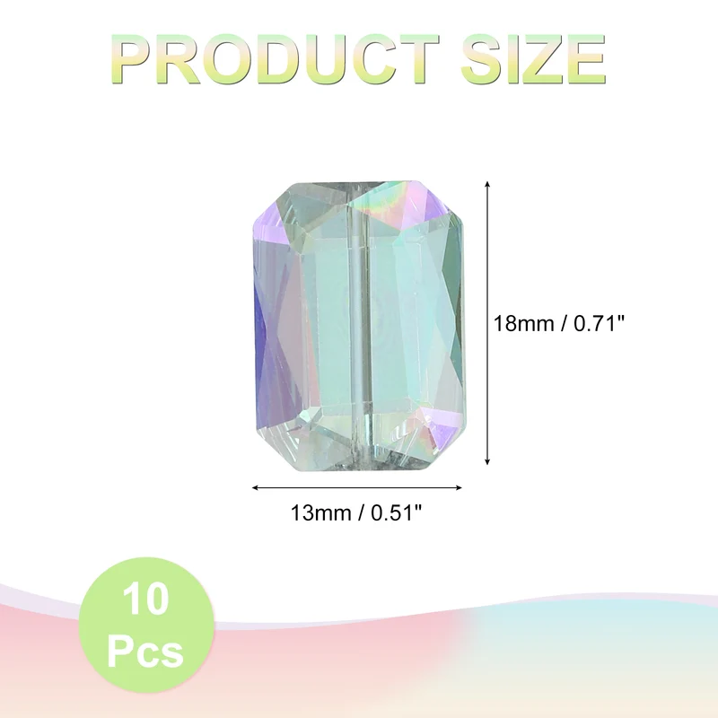 10Pcs Rectangle Crystal Glass Beads, Faceted Glass Beads, Green