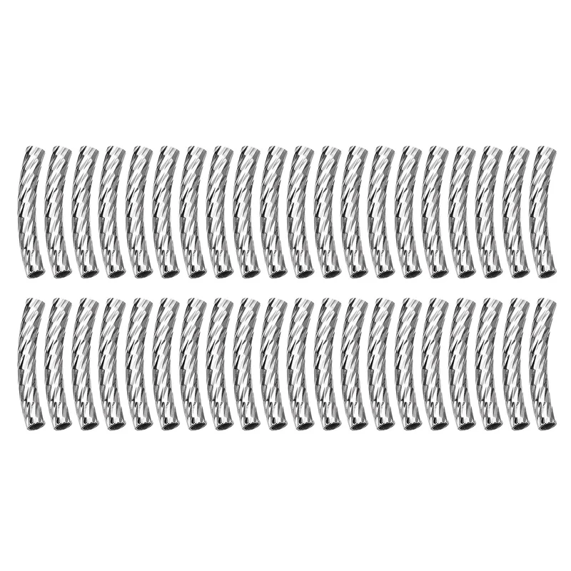 40Pcs Brass Curved Tube Beads, 3x20mm Noodles Spacer Bead, Silver Tone