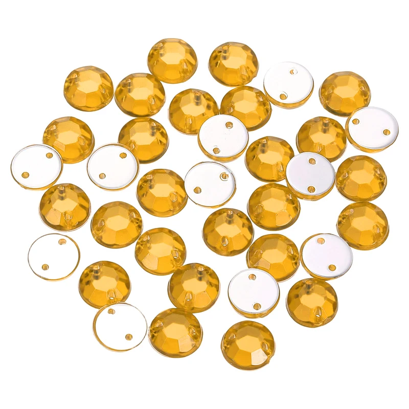 100Pcs Flat Back Sew on Rhinestones Beads, 8mm Crystal Round Gems, Golden Yellow