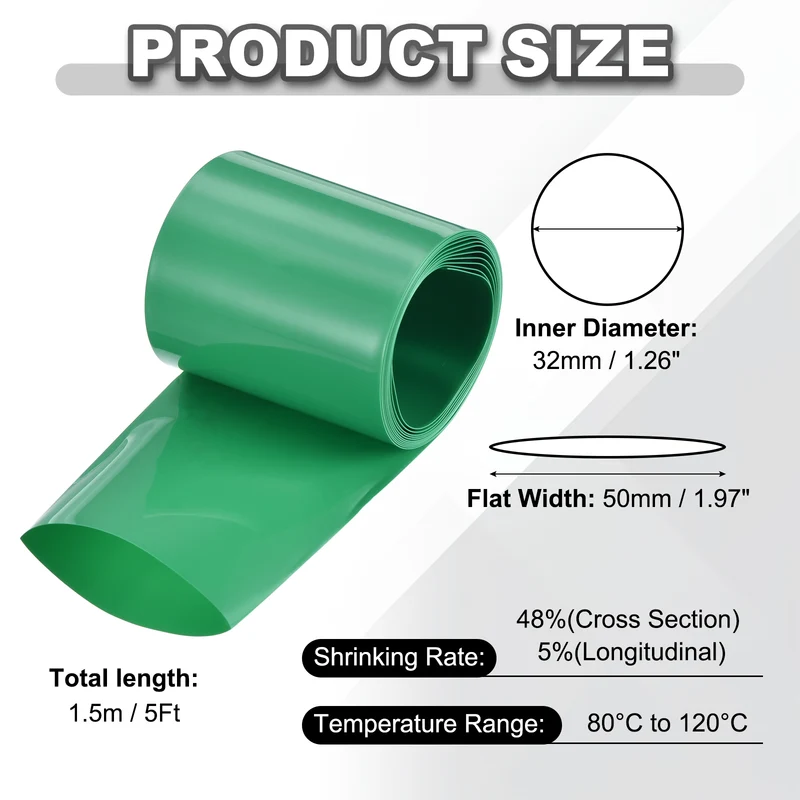 Battery Wrap, Heat Shrink Tubing, 50mm Flat Width 32mm ID, Green