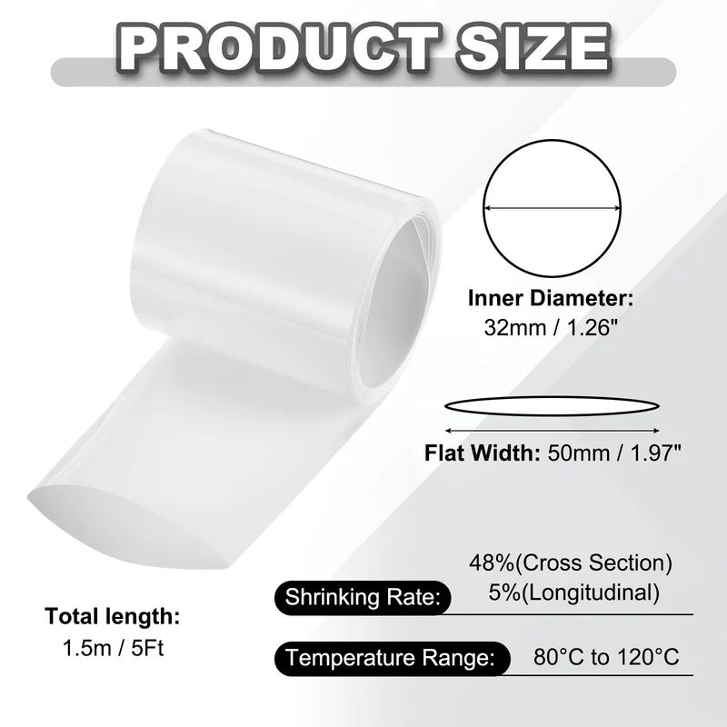 Battery Wrap, Heat Shrink Tubing, 50mm Flat Width 32mm ID, White
