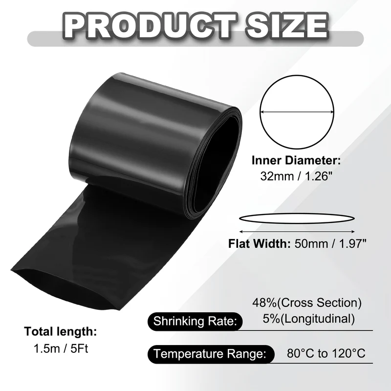 Battery Wrap, Heat Shrink Tubing, 50mm Flat Width 32mm ID, Black