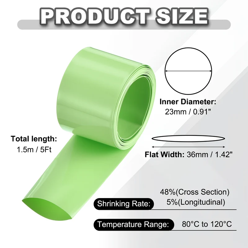 Battery Wrap, Heat Shrink Tubing, 36mm Flat Width 23mm ID, Fruit Green