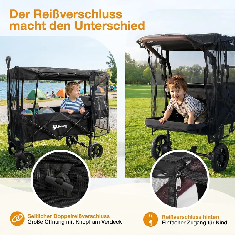 Sekey Fliegennetz für Bollerwagen mit Dach – Universelles Moskitonetz 60×75×110 cm, Insektenschutz für Kinderwagen & Handwagen, 1 mm feinmaschig, atmungsaktiv & faltbar für SS5050/SS8080