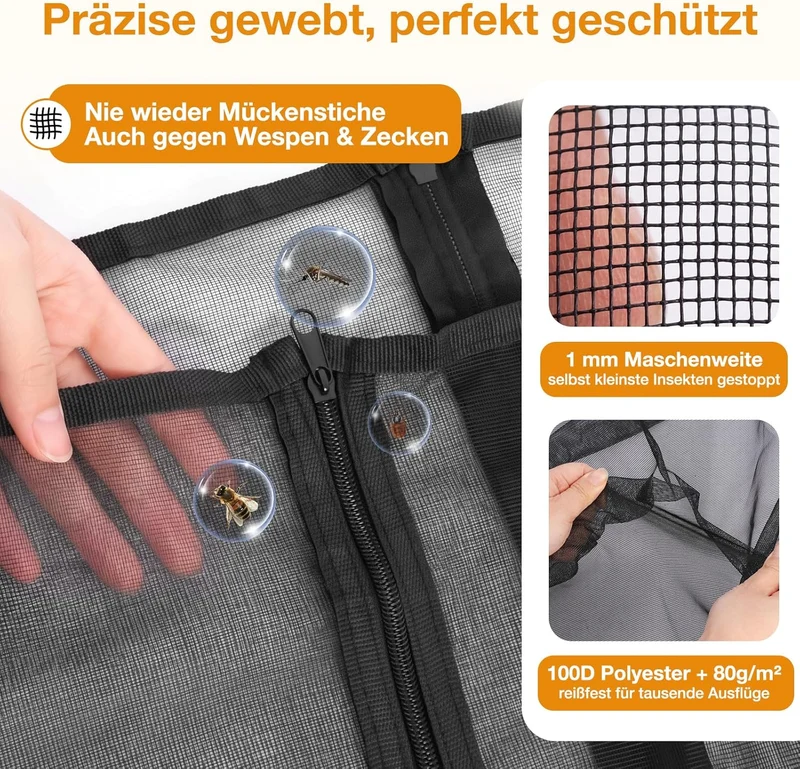 Sekey Fliegennetz für Bollerwagen mit Dach – Universelles Moskitonetz 60×75×110 cm, Insektenschutz für Kinderwagen & Handwagen, 1 mm feinmaschig, atmungsaktiv & faltbar für SS5050/SS8080