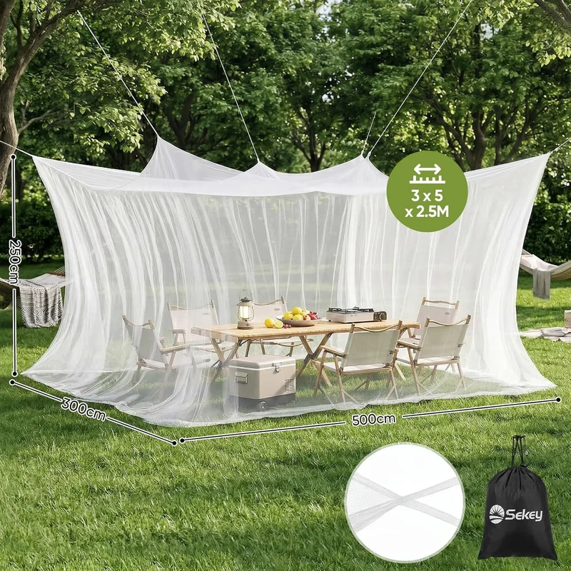 Sekey Moskitonetz 500×300×250 cm – Extra großes 360° Insektenschutznetz, 0,07 mm feinmaschig, geschlossenes Campingzelt für Doppel- & Kingsize-Betten, Garten & Outdoor