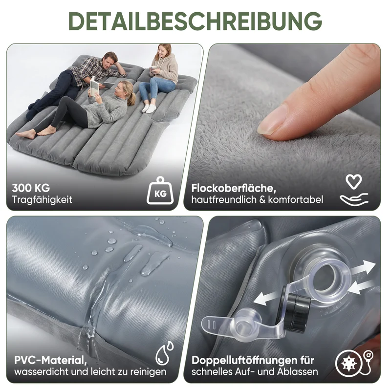 Sekey Auto-Luftmatratze mit 12V-Pumpe – SUV Matratze für 2–3 Personen, 185×144×12 cm, 6 Luftkammern, Tragbare Campingmatratze für Auto, Van, Kombi & Reisen