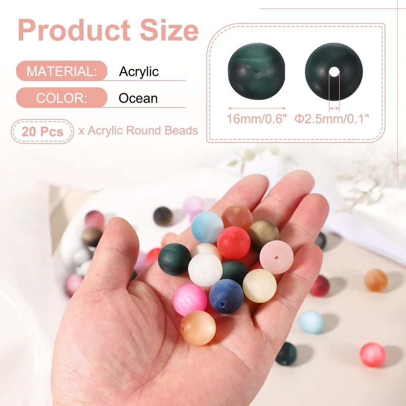 20 Pcs Acrylic Round Beads, 16mm Loose Beads for Jewelry Making, Ocean