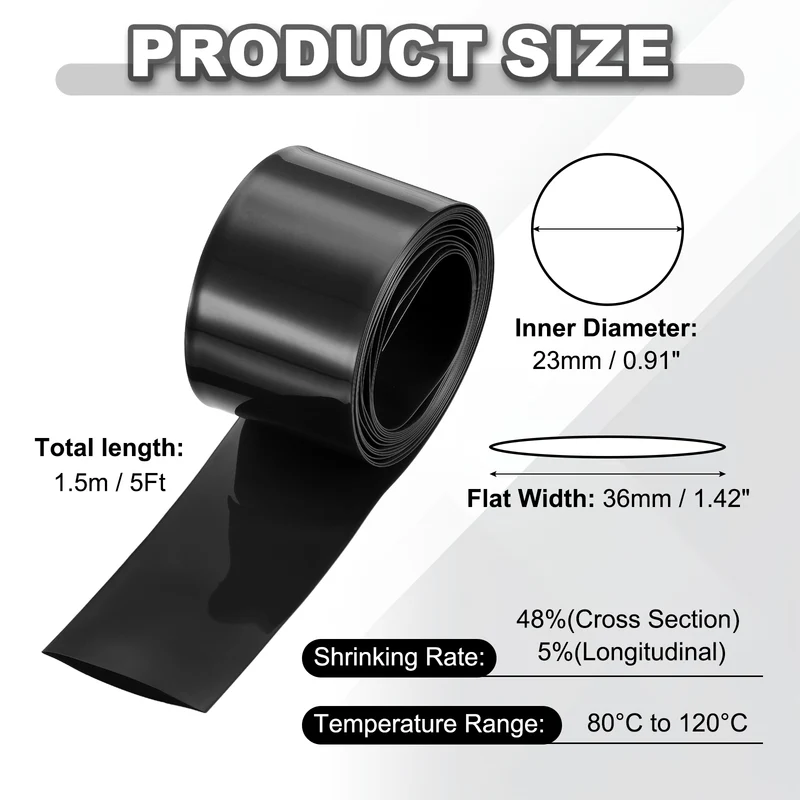 Battery Wrap, Heat Shrink Tubing, 36mm Flat Width 23mm ID, Black