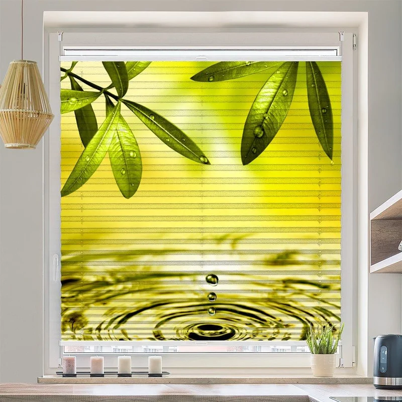 Wabenplissee Motiv "Olivenbaum Wasser Tropfen"