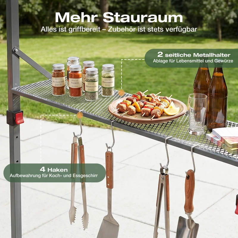 Sekey Grillpavillon Faltbar 250 x 150 cm – Wetterfest & Winterfest, Pop-Up Grillüberdachung mit UV-Schutz 50+, Tragbarer BBQ Pavillon für Garten, Terrasse & Camping