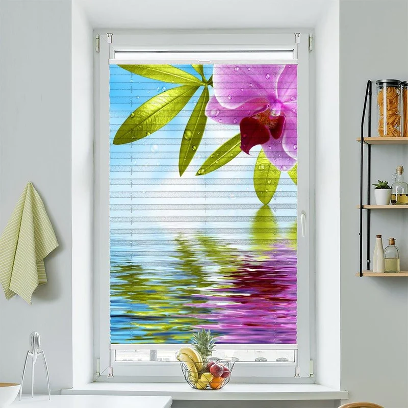 Wabenplissee Motiv "Orchidee Wasser Spiegelung"