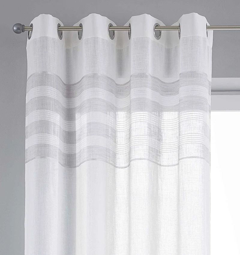 2er Set Gardinen Ösen Vorhang Streifen Gewebt »LINEN« HxB 245x140 cm Naturweiß Grau Ösenschal Batist Halbttransparent Webstreifen 2022310-2