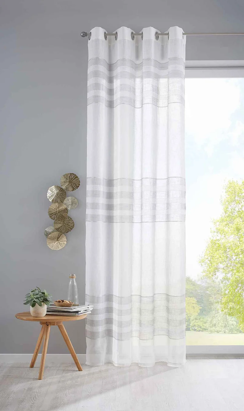 Gardine Ösen Vorhang Streifen Gewebt »LINEN« HxB 245x140cm Naturweiß Grau Ösenschal Batist Halbttransparent Webstreifen 2022310