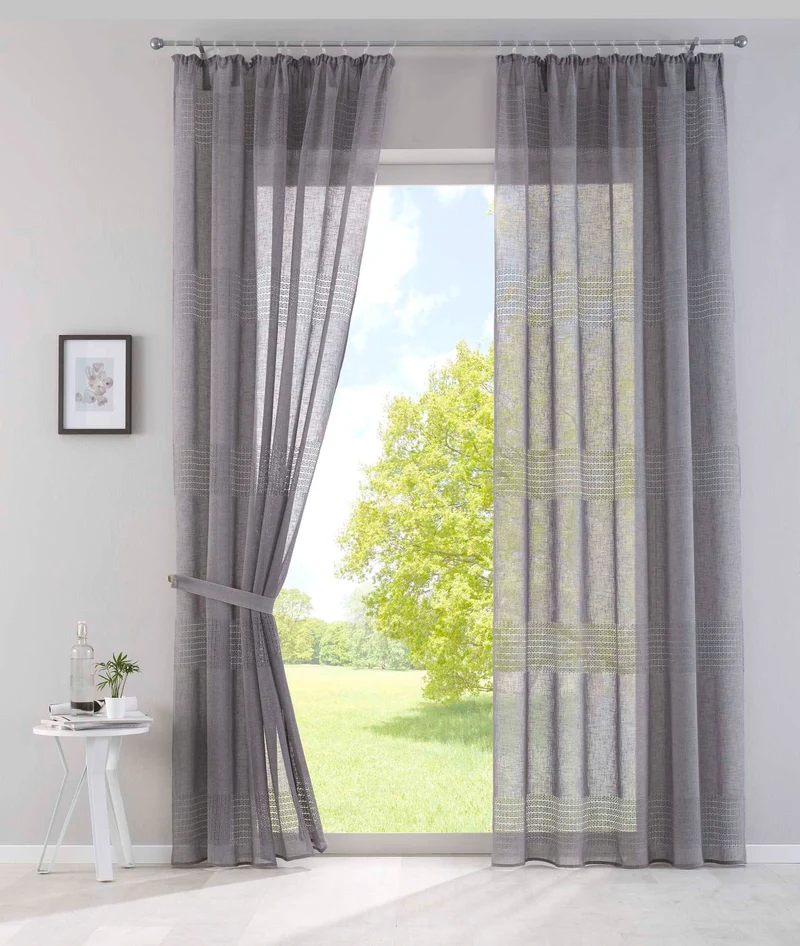 2er Set Gardinen Voile »Sanremo« Landhaus-Stil Querstreifen Leinen Häkel Optik Netzstruktur verdeckte Schlaufen Gardinenband 20190340-2otto