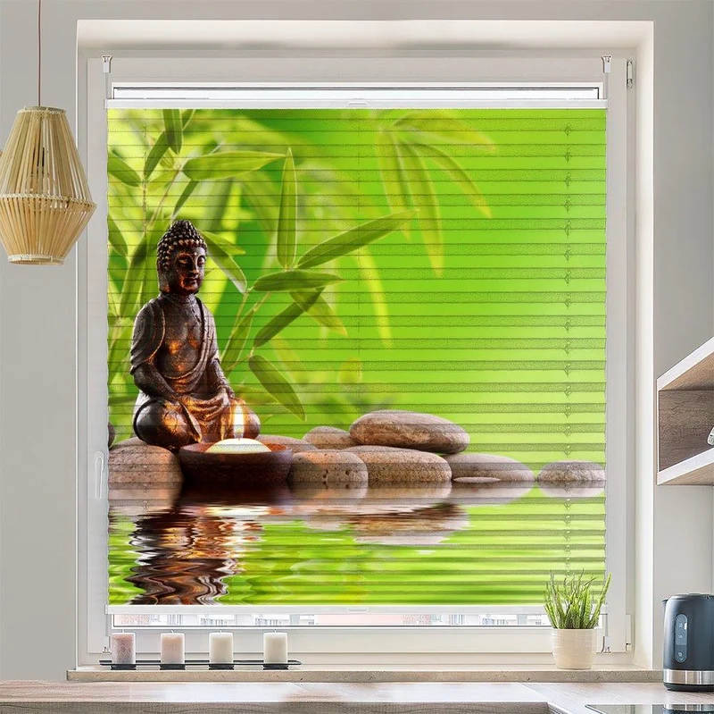 Wabenplissee Motiv "Buddha Steine Kerze"