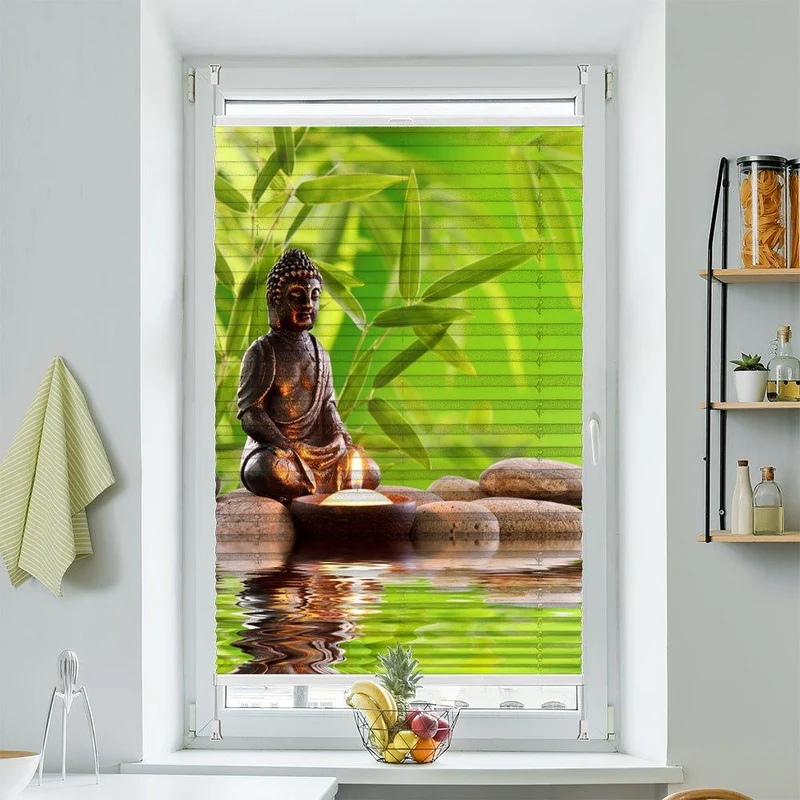 Wabenplissee Motiv "Buddha Steine Kerze"