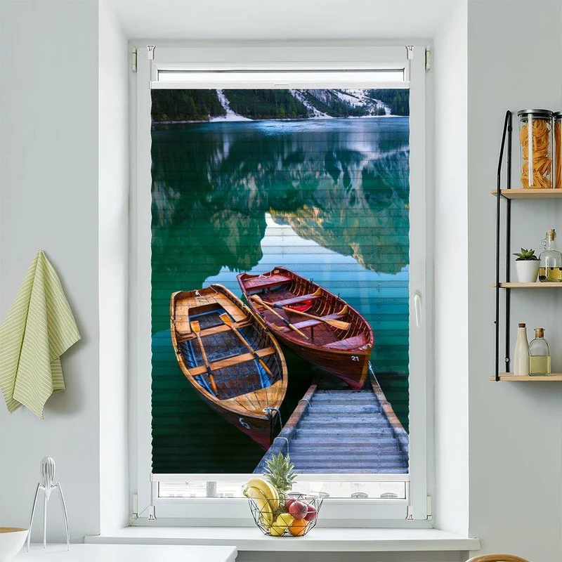 Wabenplissee Motiv "Wald Berg See Pragser Wildsee"