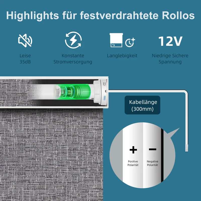 SmartWings festverdrahtete Rollos DC 12V 100% Verdunkelung Safari