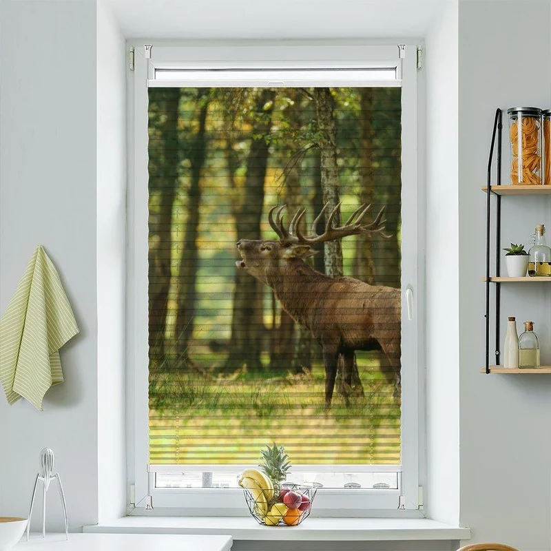 Wabenplissee Motiv "Hirsch Wald Natur"
