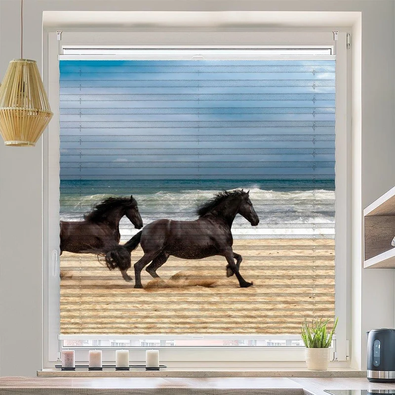 Wabenplissee Motiv "Pferde Strand Galopp"