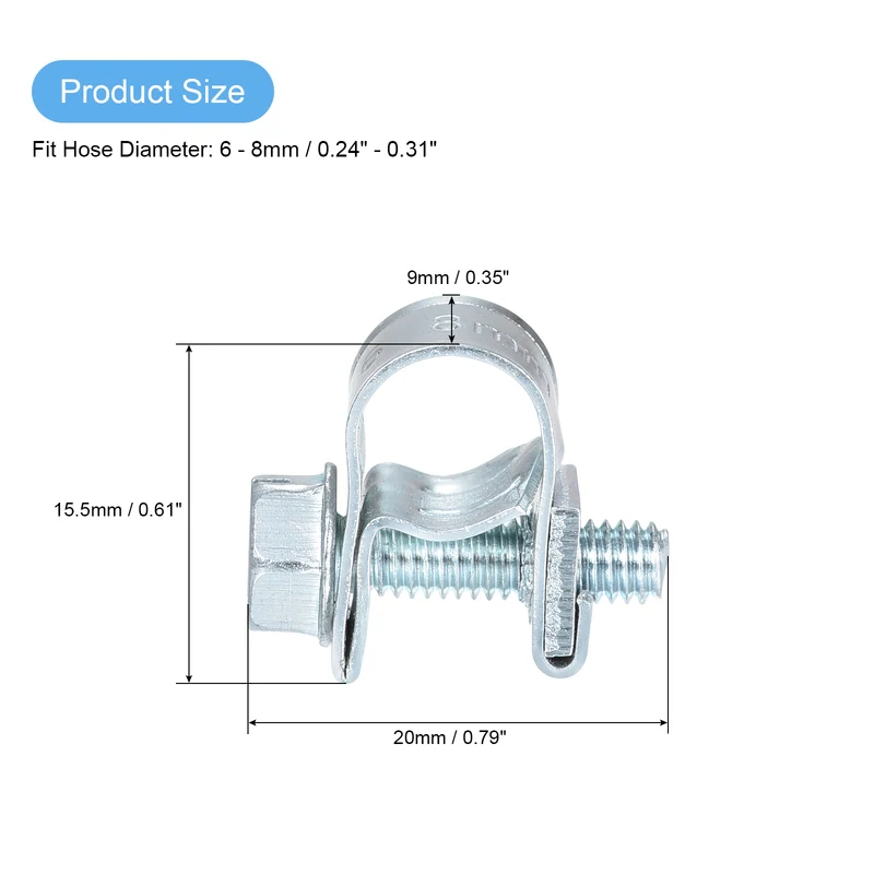 15Pcs Mini Fuel Line Pipe Hose Clamp Clip, 6-8mm Fuel Injection Hose Clamp Pipe