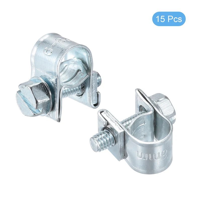 15Pcs Mini Fuel Line Pipe Hose Clamp Clip, 6-8mm Fuel Injection Hose Clamp Pipe