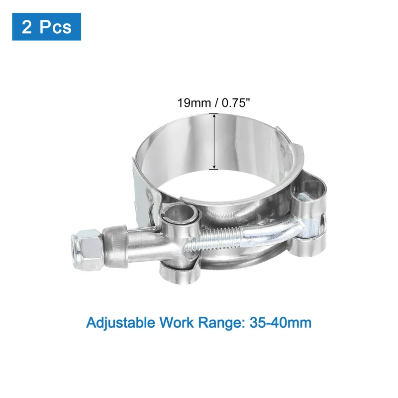 T-Bolt Hose Clamp 2Pcs 35-40mm 201 Stainless Steel Intake Intercooler Clamps