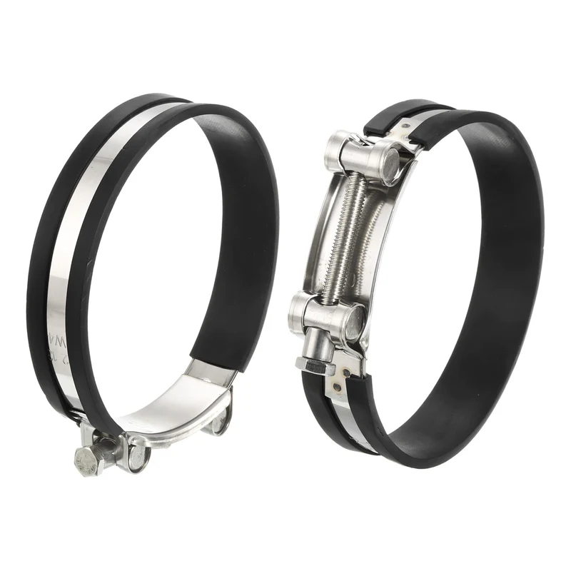 T-Bolt Hose Clamp 2Pcs 122-130mm Rubber Cushion Metal Intake Intercooler Clamps